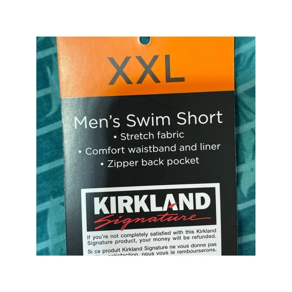 NWT Kirkland Signature Men's XXL Swim Shorts Teal Floral Print
